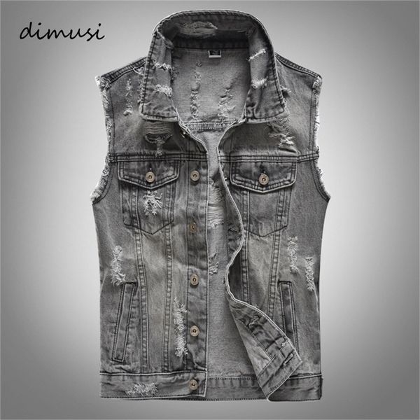 

men's vests dimusi spring autumn vintage design mens denim vest male retor sleeveless jackets men ripped hole jean waistcoats clothing, Black;white
