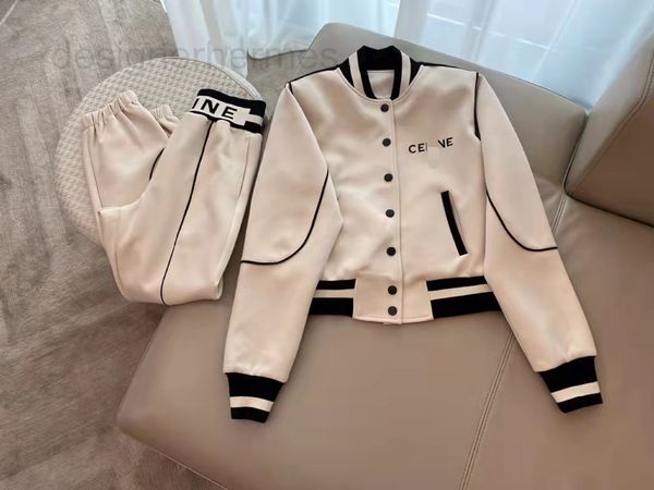 

women's tracksuits designer 22 spring new ce pure cotton embroidery logo letter breasted sweater pants sportswear leisure choose qq7z, Gray