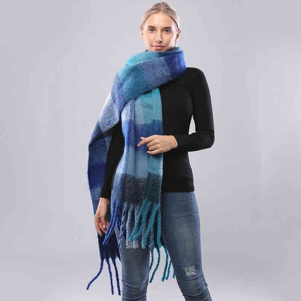 

designer scarf acne sweden studios ac rainbow imitation cashmere stripe lattice color matching tassel warm autumn and winter couple scarf sh, Blue;gray