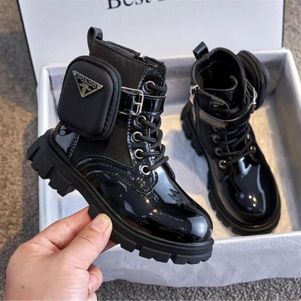 

girl boots 2022 spring fashion black british style ankle kids pu leather tide children winter shoes plus velvet211h, Black;grey