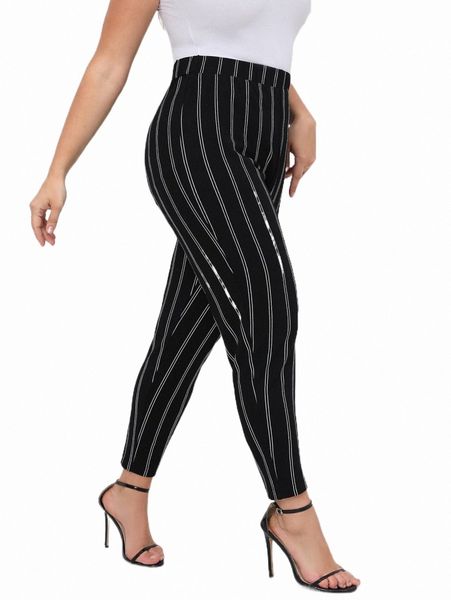 

plus size pants plus striped print leggings 2022 new r5bf#, Black