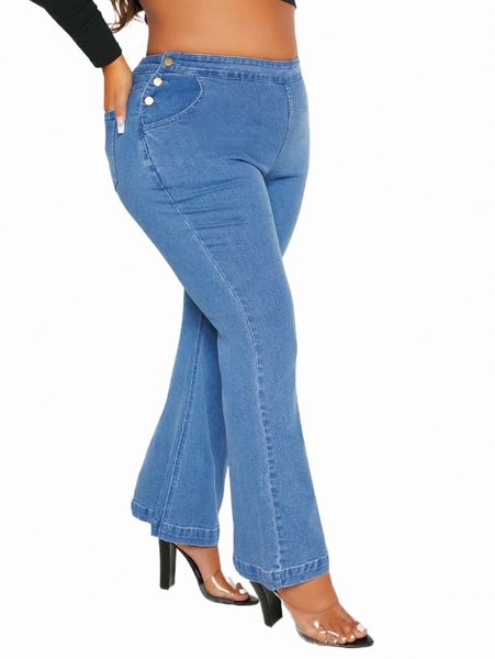 

women's jeans sxy plus high waist flare leg jeans e60a#, Blue