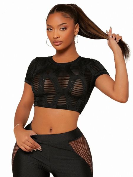 

women's t-shirt sxy mesh sheer crop 2022 new l77q#, White