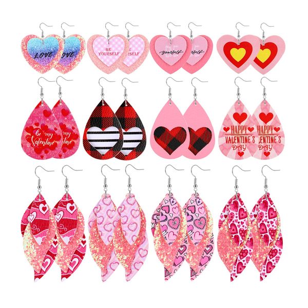 

dangle chandelier l valentine day earrings for women bk glitter faux leather heart lightweight layered leaf teardrop set va bdegarden amqim, Silver