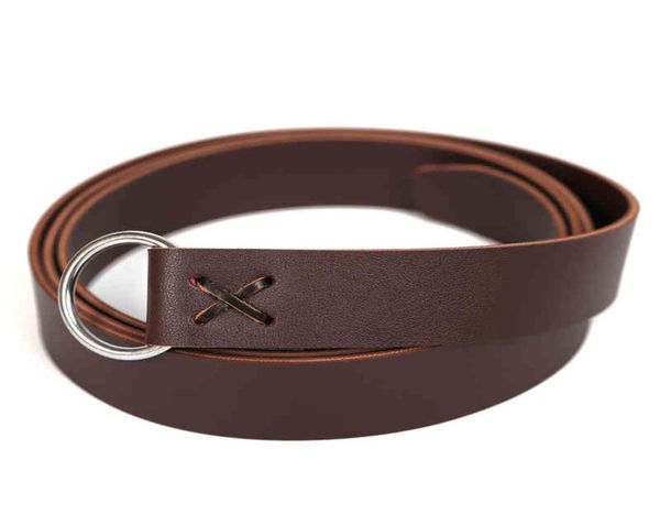 

medieval leather viking cowhide rope belt larp renaissance belt oring, Black;brown