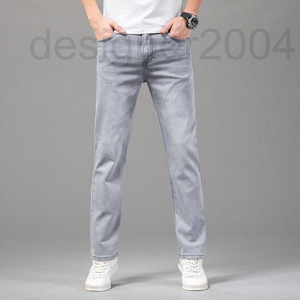 

men's jeans designer in the summer of 2022 thin high-end light grey jeans men's straight tube loose spring and autumn stretch casu, Blue