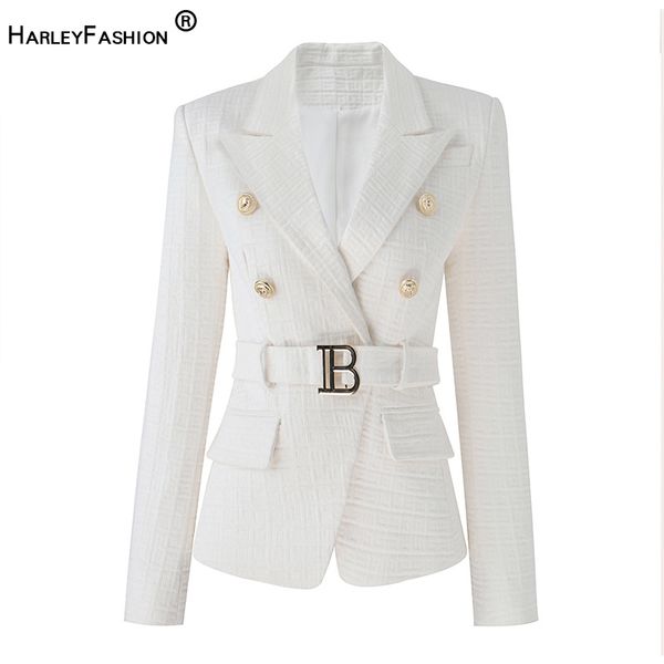 

women's suits blazers harleyfashion designs women white texture blazer with belt chic quality femmale bodycon coat 220908, White;black