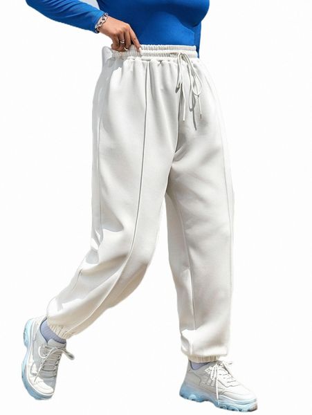 

plus size pants plus seam detail drawstring waist sweatpants 247t#, Black