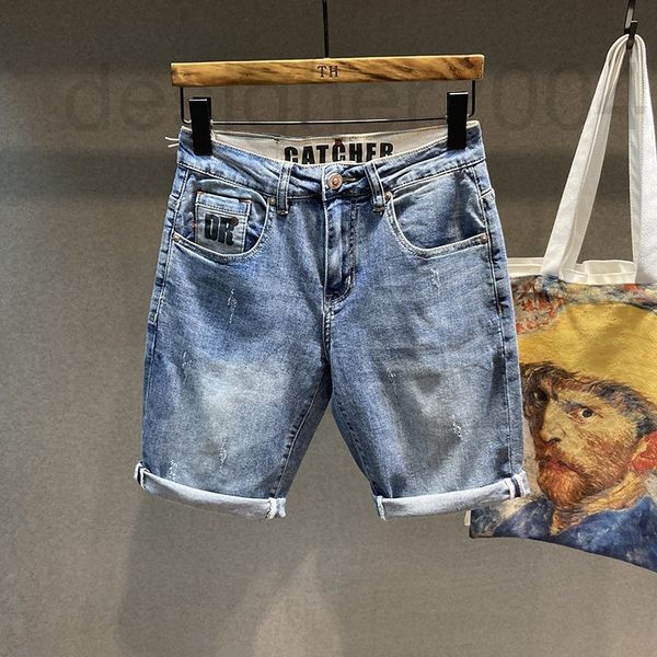 

men's shorts designer blue high-end elastic denim shorts men's trend pants summer thin slim legged korean version tsby, White;black
