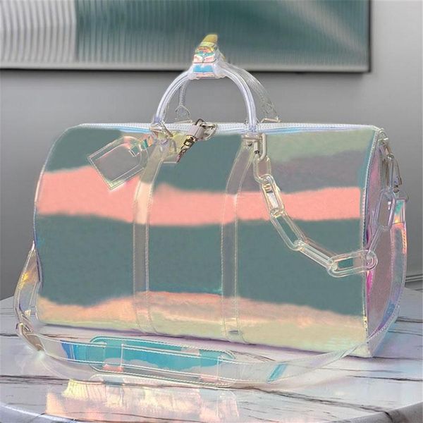 

classic men laser flash pvc duffel bags handbags 50cm transparent duffle bag brilliant colour luggage wimen travel crossbody shoul307c