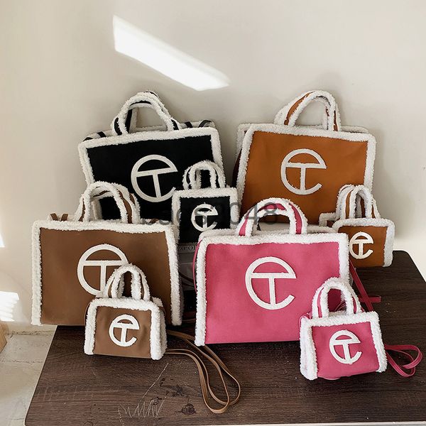 

evening bags autumn winter designer new portable womens single shoulder messenger handbag fashion tote bag lamb cashmere splicing plush