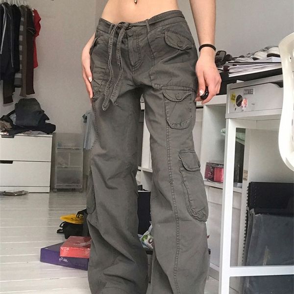 

women's jeans weekeep streetwear women baggy denim jeans vintage low waist pockets grunge casual pants harajuku 90s joggers fairycore c, Blue