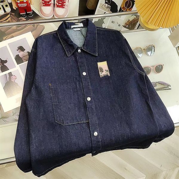 

designer version shirt pure handmade-dio 2022 autumn and winter new landscape painting elements men's and women's same style denim, Gray;blue