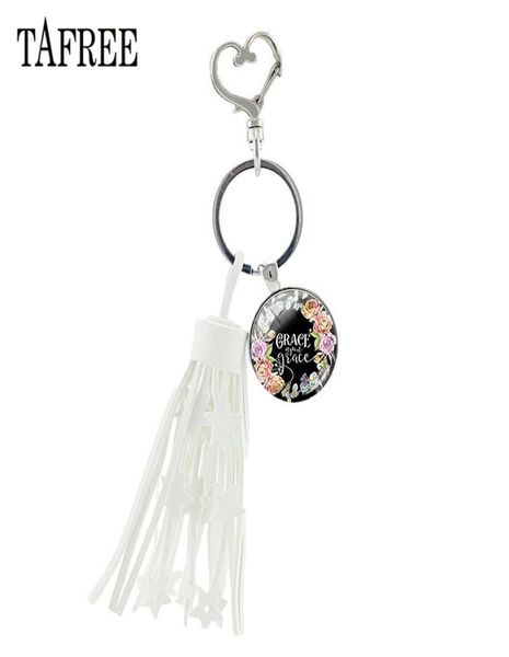 

white tassel heart clasps key ring glass dome psalm bible verse quote keych, Silver
