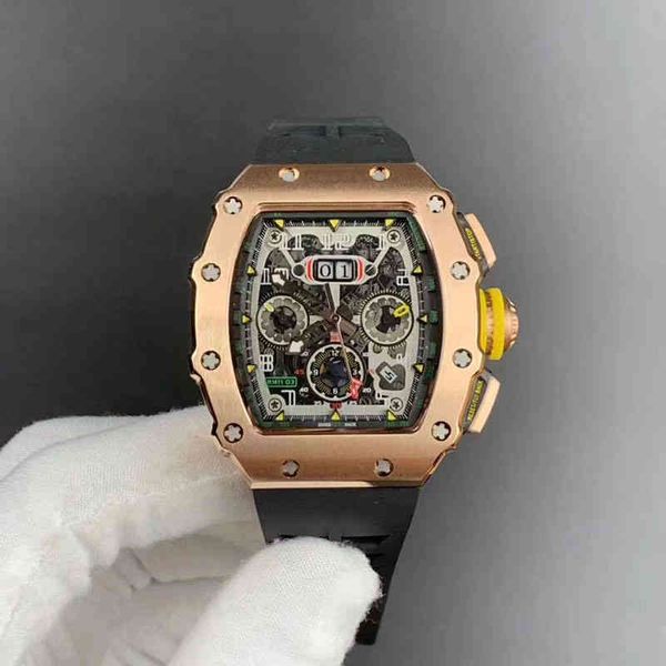 

luxury mens mechanics watch richa wine barrel milles rm11-03 series multifunctional automatic mechanical rose gold tape men, Slivery;brown