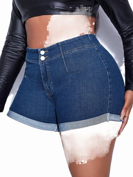

women's shorts plus high waist roll hem denim shorts 43uf#, White;black