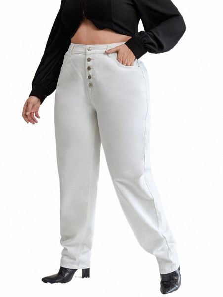 

women's jeans plus high waist button fly straight leg jeans 25s8#, Blue