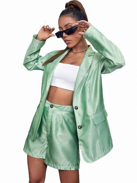 

two piece dress lapel neck blazer & fold pleated shorts e2uy#, White