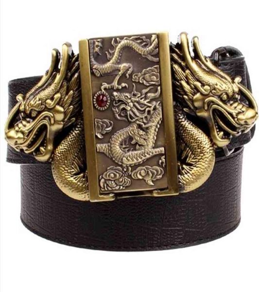 

double dragon genuine leather belt lighter metal plate buckle for zippo tra, Black;brown