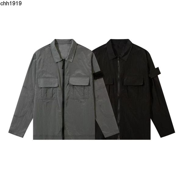 

fashion brand stone metal nylon functional shirt double bag jacket reflective sunscreen trench coat islands, Black;brown