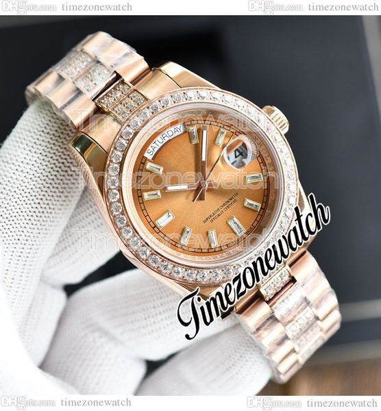 

40mm daydate 228235 automatic mens watch rose gold diamonds bezel champagne diamond dial oystersteel bracelet new watches twrx timezonewatch, Slivery;brown