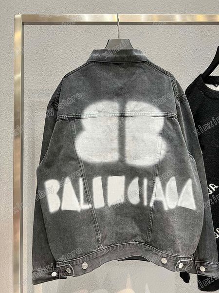 

xinxinbuy men designer coats jacket denim back graffiti letters paris women green black gray blue s-2xl, Black;brown