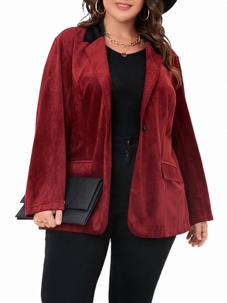

plus size outerwear & coats plus lapel neck velvet blazer 767m#, Black