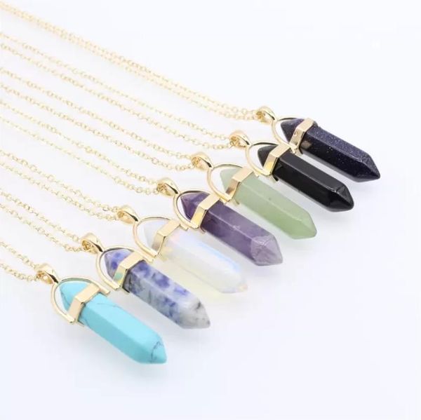 

pendant necklaces gold plated hexagonal column rose quartz necklace opal pendant fashion natural stone pink crystal pend dhseller2010 dhs4t, Silver