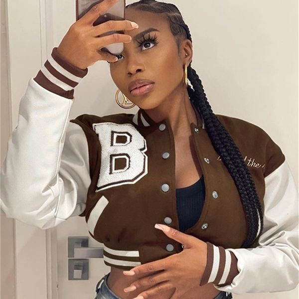 

womens jackets nibber fall winter baseball uniform jacket letter print street casual coat cool style bomber jacket for womens clothing 22090, Black;brown