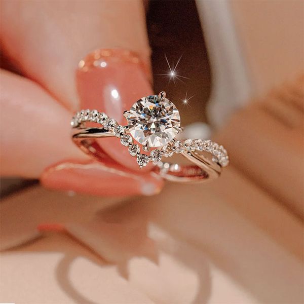 

new never fade rings for women 925 silver ring round 1 ct cz zircon wedding band jewelry gift accessories r614, Slivery;golden