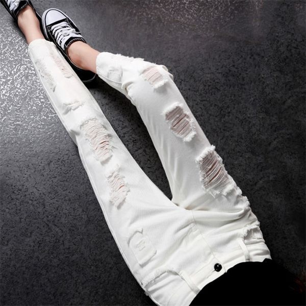

women's jeans woman jeans pants white broken holes pants women's spring high waist pants pantalones vaqueros mujer 220908, Blue