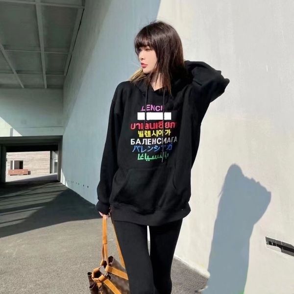 

mens womens hoodies new super fire multi-language color letters plus fleece hoodie loose hoodie for men and women with sweatshirts bale s/m/, Black