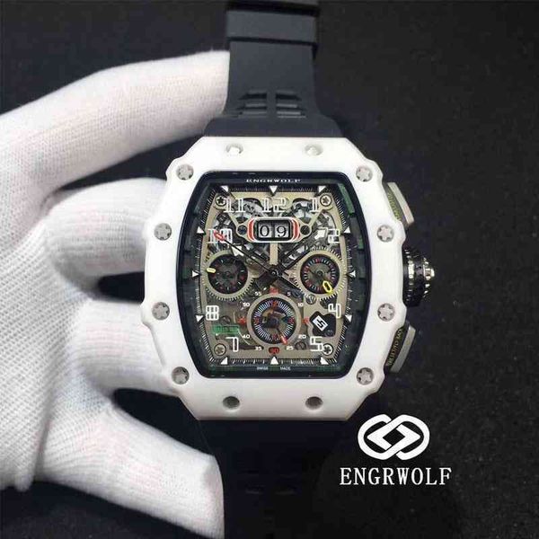 

luxury mens mechanics watches richa wristwatch barrel watch milles r rm11-03 series 7750 automatic timing white pottery black tape mens, Slivery;brown
