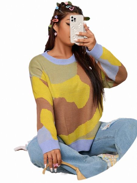 

plus size t-shirt plus colorblock drop shoulder sweater m4pg#, Black