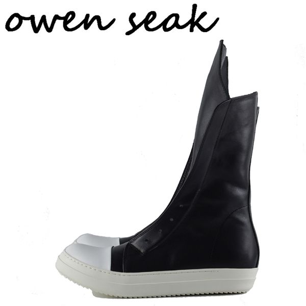 

boots owen seak men shoes highluxury trainers genuine leather women boots casual laceup zip flats black white big size sneakers 220908