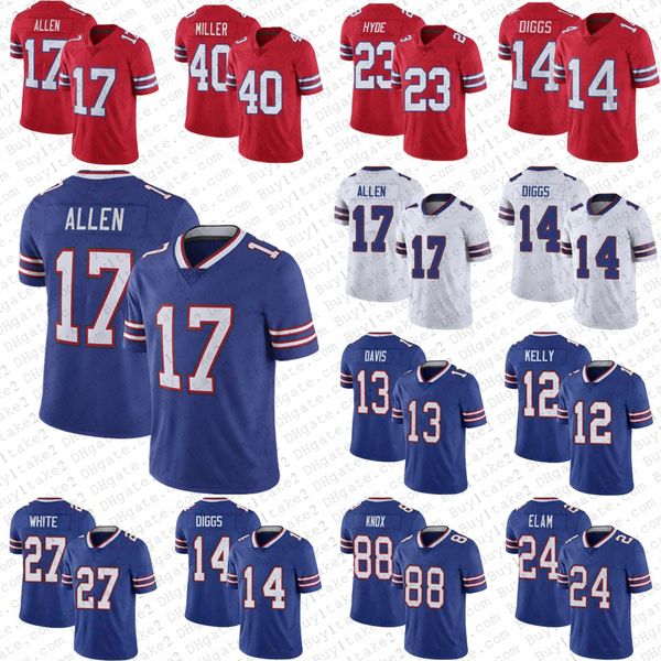 

football jerseys 17 josh allen buffalos von miller billes football jerseys 14 stefon diggs jim kelly gabriel davis tre'davious white da, Black;red
