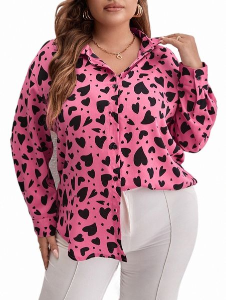 

plus size t-shirt plus heart print drop shoulder shirt v1lh#, Black