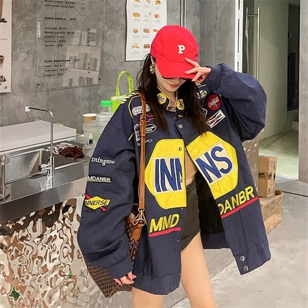 

womens jackets girls street wear embroidery bomber jacket stand collar full sleeve coat fall winter zip up letter outfit 220908, Black;brown