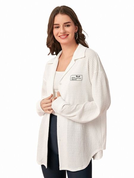 

women's blouses & shirts patched detail drop shoulder shirt 727g#, White