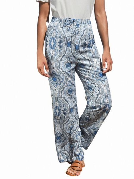 

women's pants & capris paisley print knot front pants y7pm#, Black;white