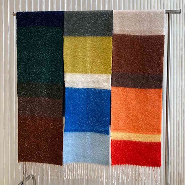 

designer scarf acne sweden studios ac stitched stripe cashmere imitation scarf women's autumn and winter ins korean plaid scarf shawl n, Blue;gray