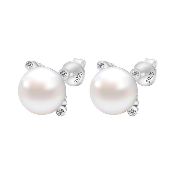 

pearl stud earrings 925 sterling silver jewelry 6mm 10mm natural freshwater earrings, Golden;silver