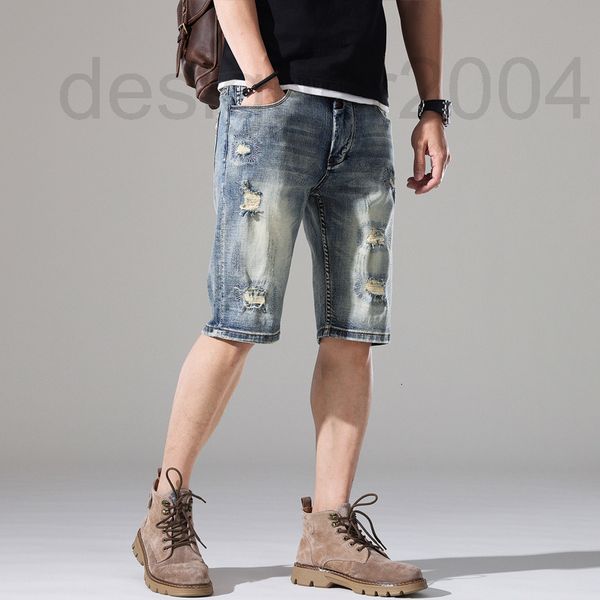 

men's shorts designer summer hole breaking denim loose 5-point pants korean version tide brand pants medium thin s3o7, White;black