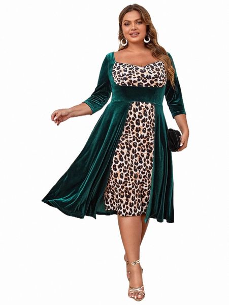 

plus size dresses x retro peaches plus leopard print velvet dress 41cz#, Black