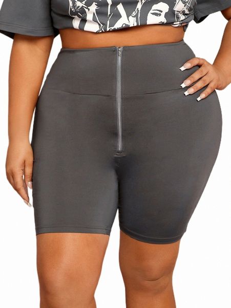 

plus size pants sxy plus zip fly wide waistband biker shorts s2hv#, Black