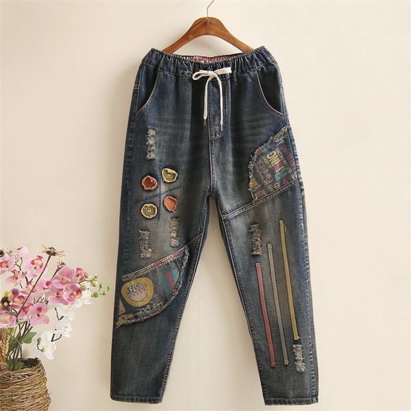 

women's jeans spring autumn women embroidery retro denim jeans high waist nine points cowboy trousers denim harlan pants femme126 22090, Blue