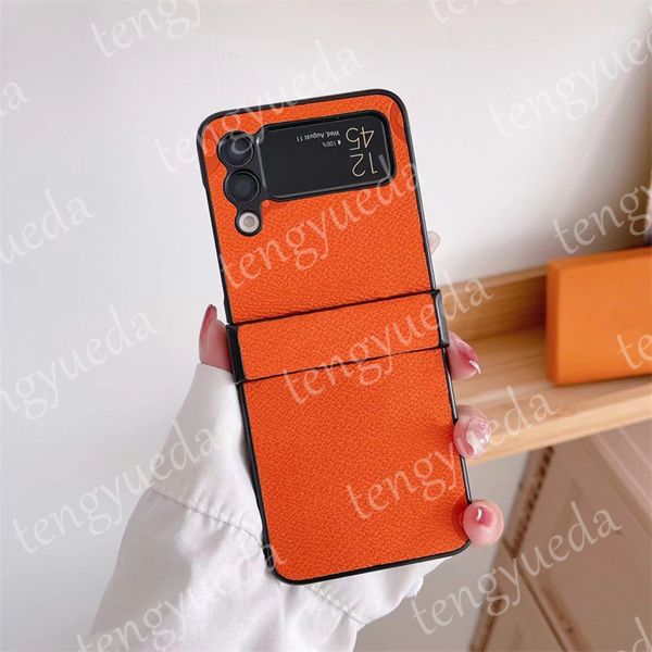 

fashion designer phone cases for samsung galaxy z-flip 3 4 z-fold 2 3 4 hard shell real leather luxury cellphone cover case with box