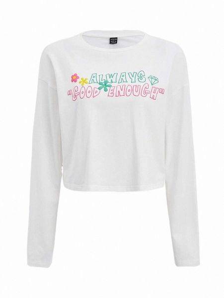 

women's t-shirt letter graphic drop shoulder tee x1kx#, White