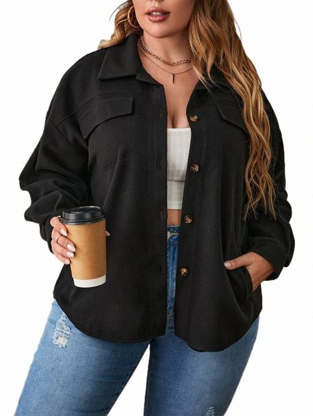 

plus size outerwear & coats plus drop shoulder flap detail overcoat h0fh#, Black