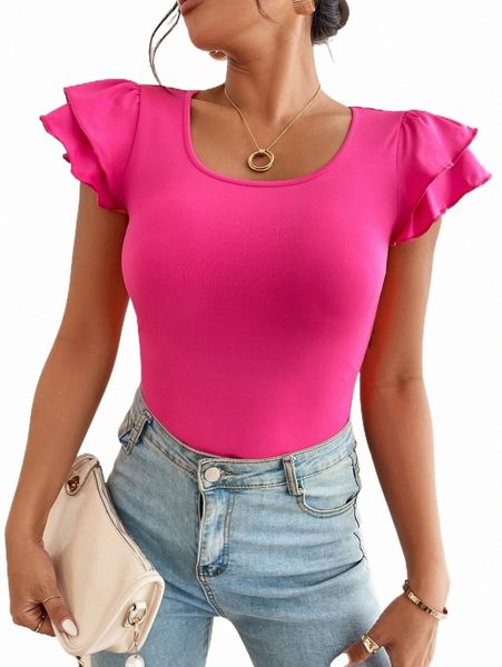 

women's t-shirt petite scoop neck layered sleeve tee h2r4#, White